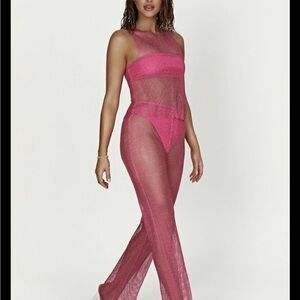 Pink Mesh Two-Piece Set Meshki Embellished